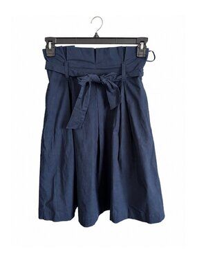 Banana Republic Women’s Navy Paperbag Waist Pleated Tie Belt Skirt Petite 00P